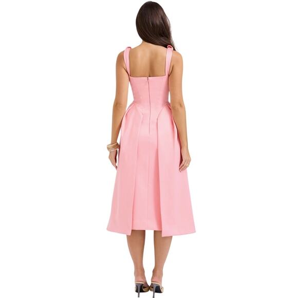 House of CB - Paloma peach satin pleated midi dress - Picture 4 of 4
